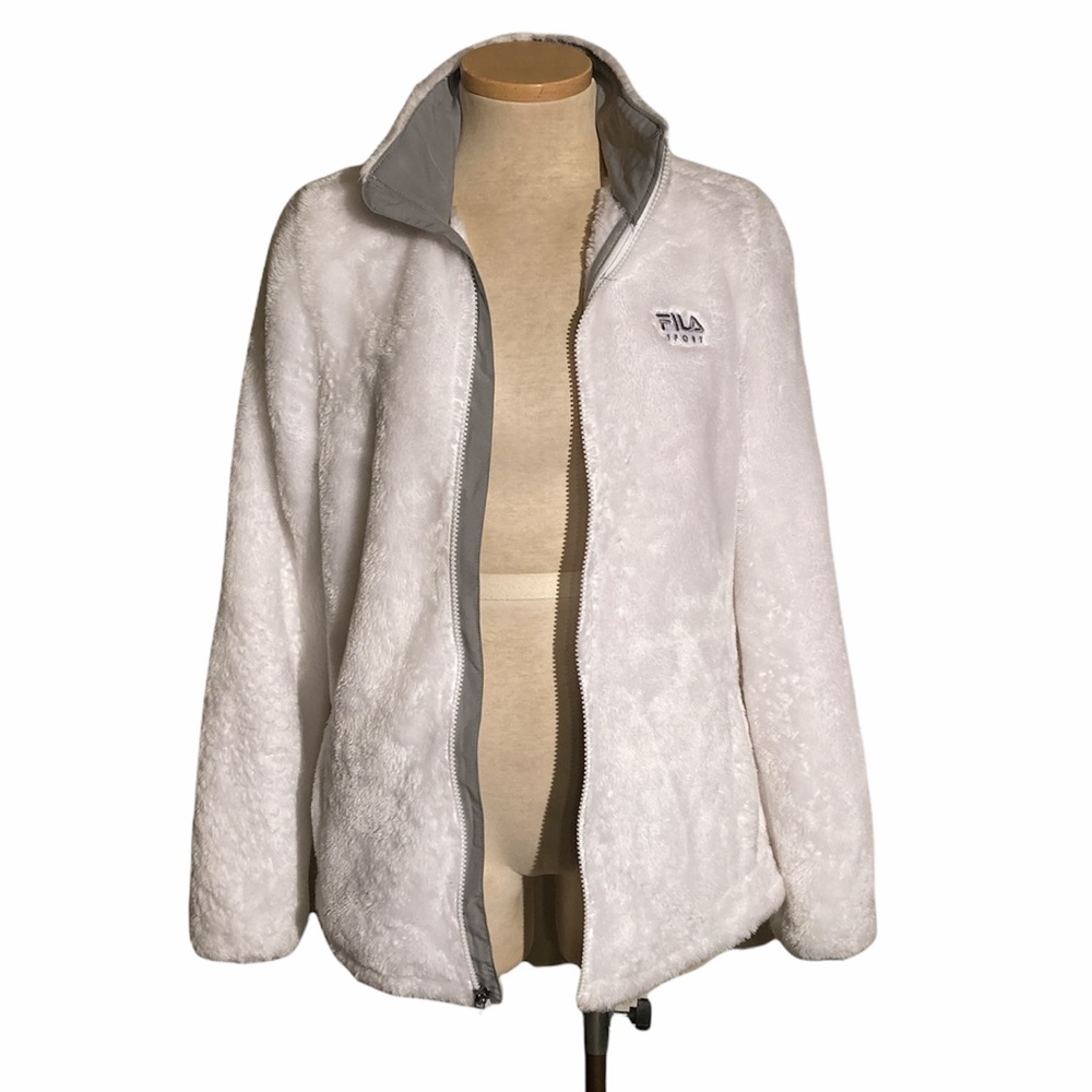 Fila Sport White Full Zip Fuzzy Jacket Size M
